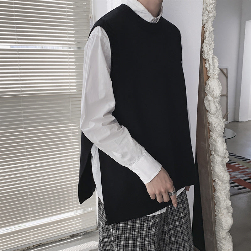 Men's Long Sleeve Slit Sweater With Sleeveless Vest