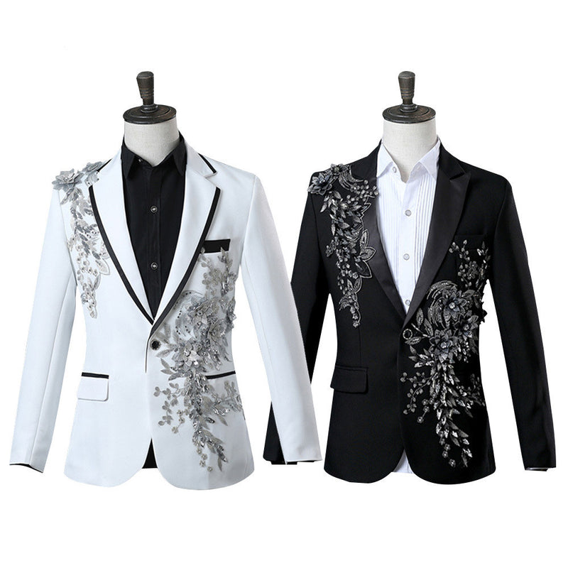 Crystal Embroidery Flowers Stage Singer Suit Jacket Bar Wedding Suit blazer