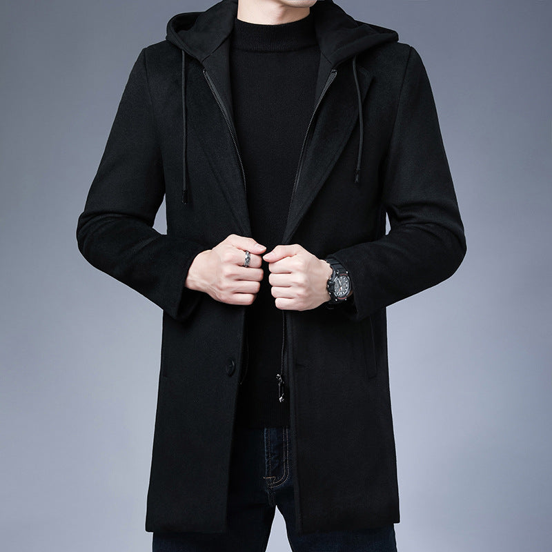 Men's Detachable Hooded Woolen Winter Coat