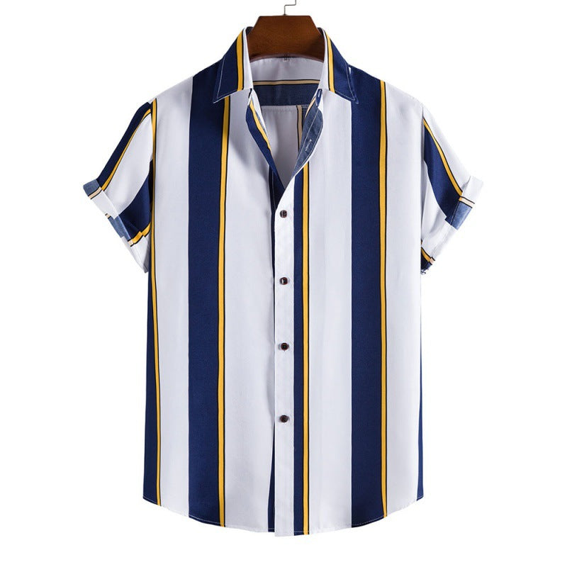 Camisa casual de manga corta a rayas para hombre nueva