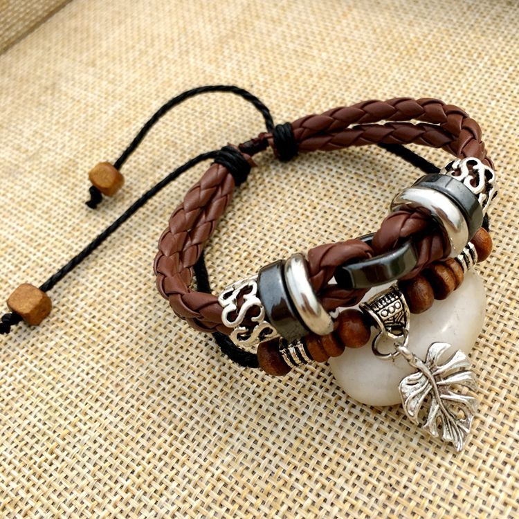 Cross stud braided leather bracelet