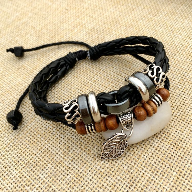 Cross stud braided leather bracelet