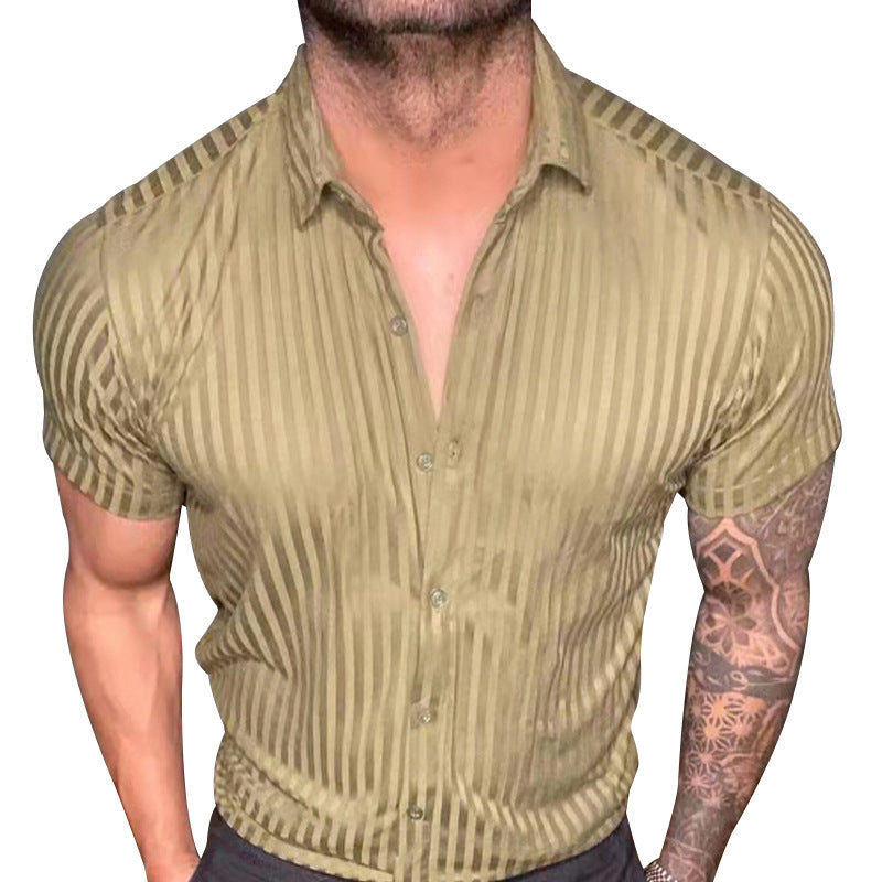 Men's Lapel Thin Hawaiian Shirts Mercerized Short Sleeves