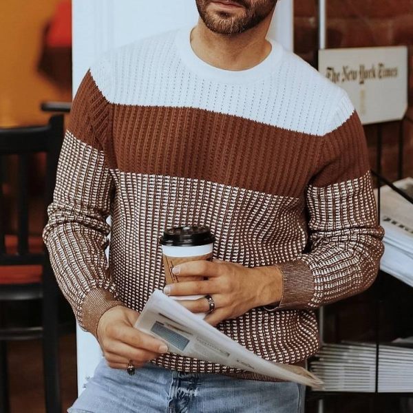 Men's White Brown British Style Fashion Casual sweater