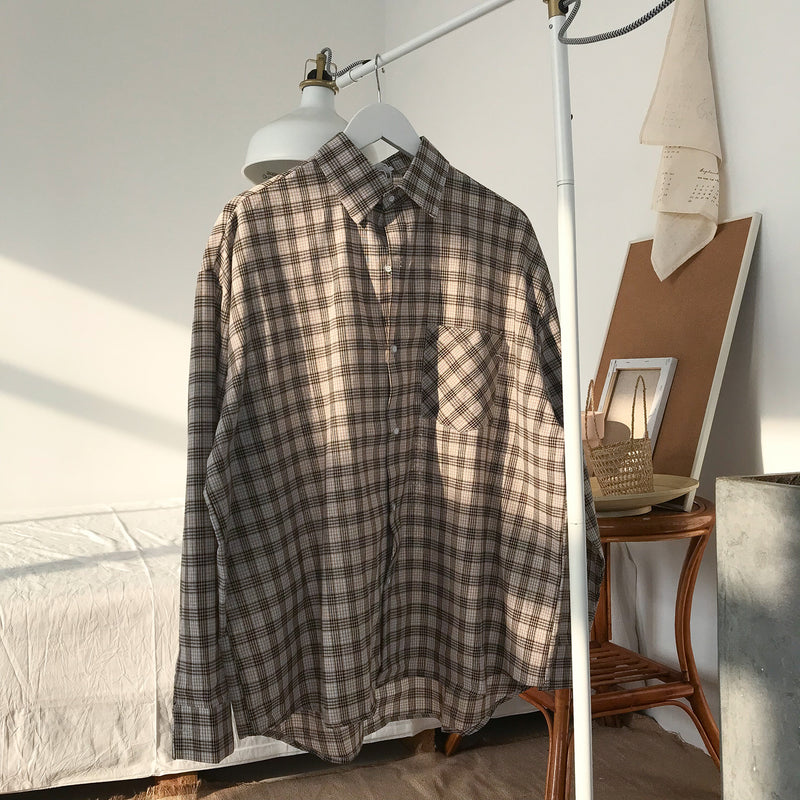 Loose Plaid Shirt Jacket For Men