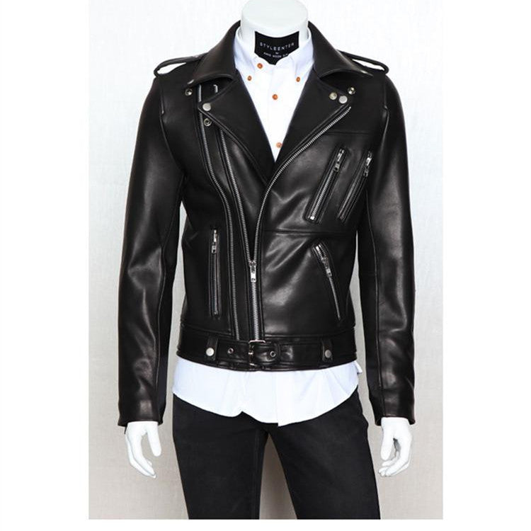 Multi-Zip Lapel Wash Leather Jacket