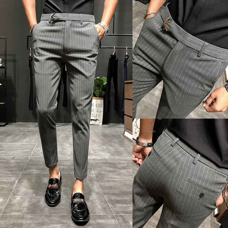 Striped cropped pants handsome business trousers