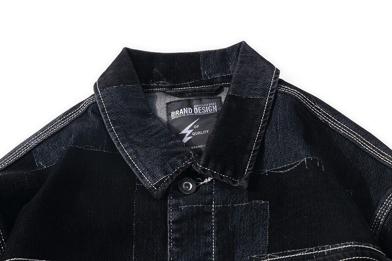 Men's Vintage Flocked Panel Denim Jacket