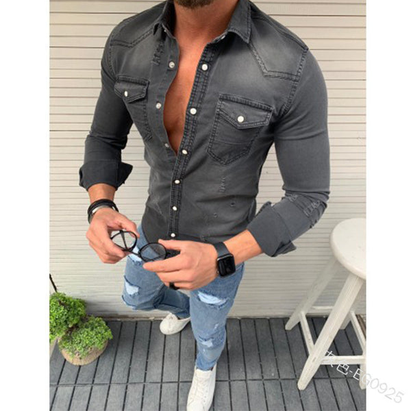 European and American simple men's jeans shirt