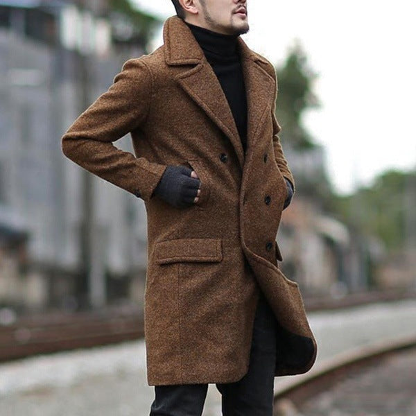 Men's lapel woolen trench coat