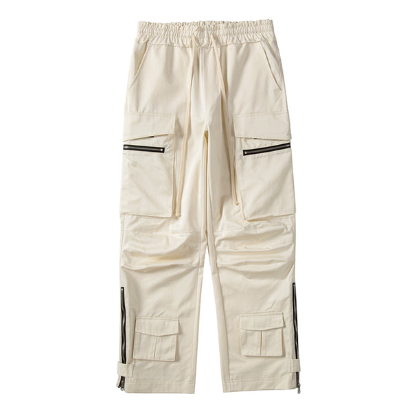 Pantalones de elefante con cremallera lateral y velcro vintage con múltiples bolsillos