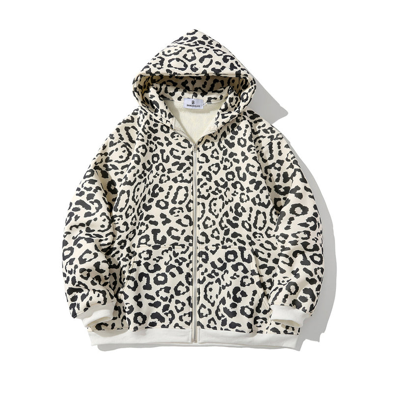 Leopard Printed Fleece Cardigan Sweater Jacket