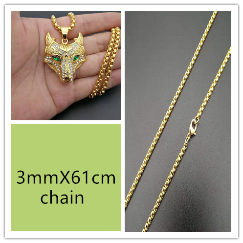 Gold Viking Wolf Head Necklace Pendant With Chain