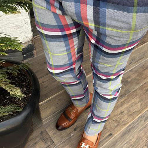 Pantalones ajustados casuales con estampado de cuadros 