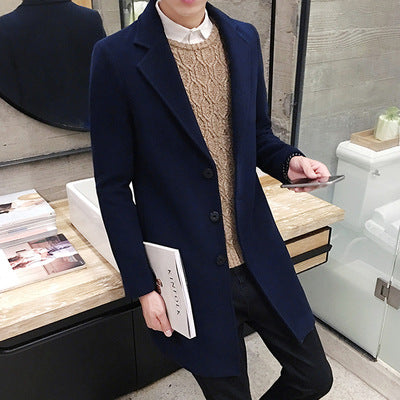 Men's woolen coat slim and handsome long trench coat
