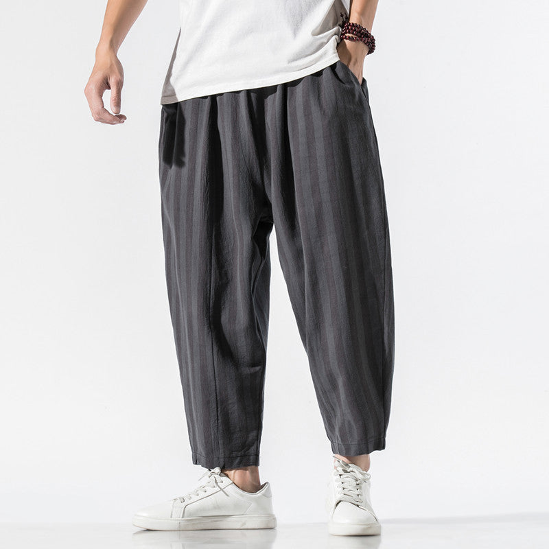 Pantalones Harem Japoneses De Rayas En Contraste Para Hombre
