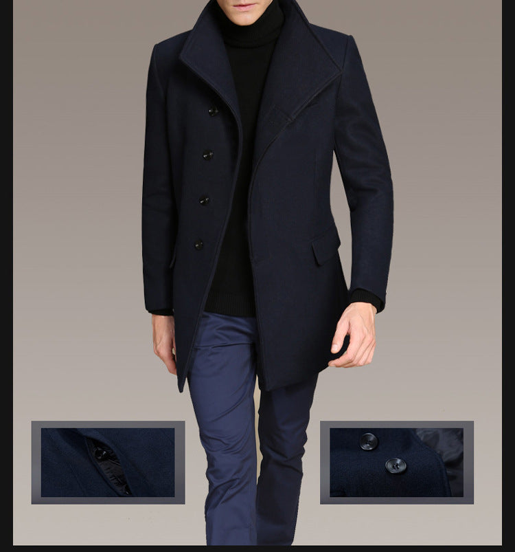 mid-length men's woolen trench coat