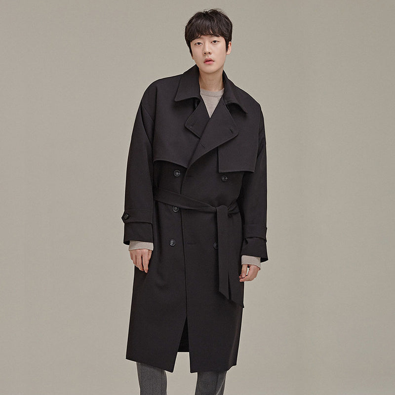 Men's Double Breasted Temperament Loose Trench Coat