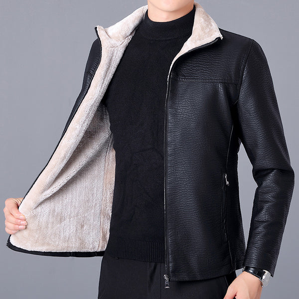 Chaqueta casual de cuero de terciopelo con cuello levantado para hombre