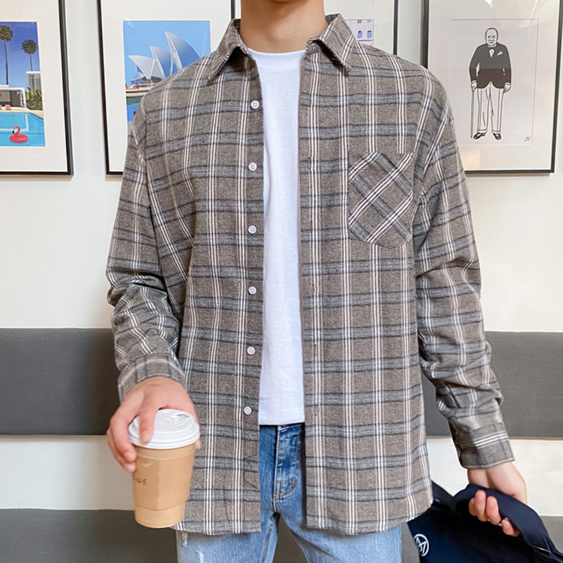 Camisa de manga larga de moda de estilo coreano de otoño para hombre