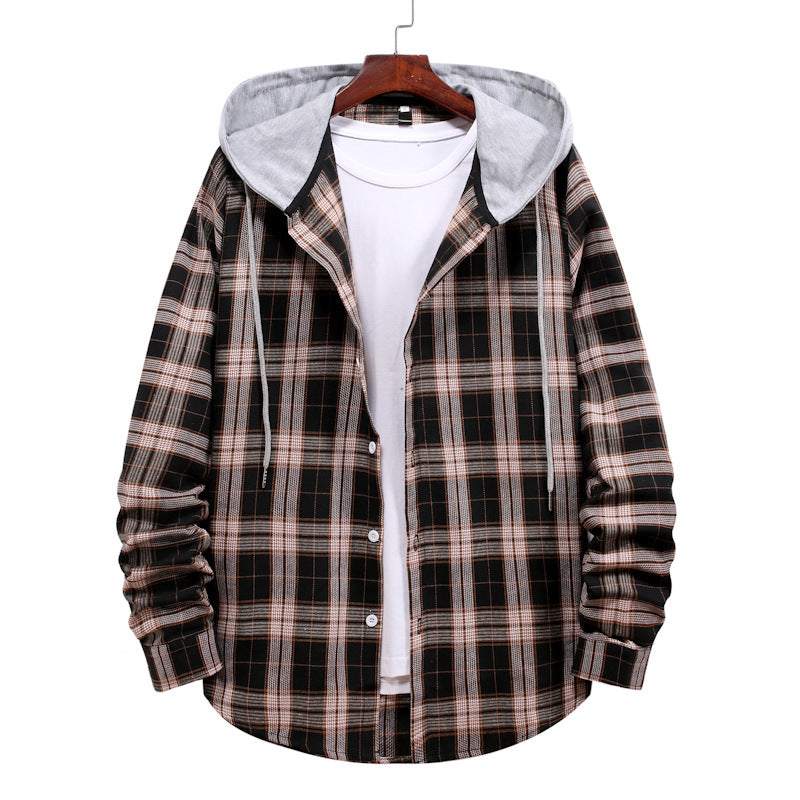 Chaqueta con capucha a cuadros de cárdigan informal juvenil de otoño para hombre