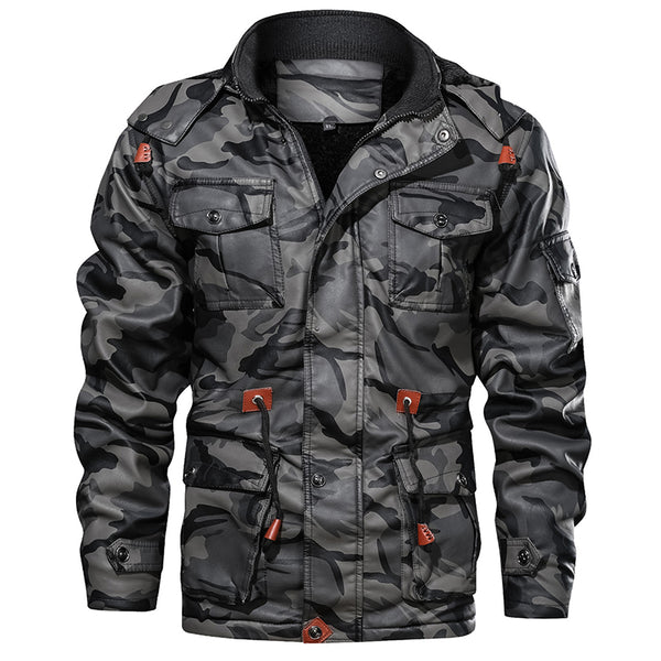 Chaqueta de cuero de invierno para hombre, abrigos militares gruesos con capucha para hombre