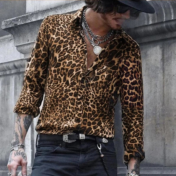 Camisa de manga larga con estampado de leopardo para hombre