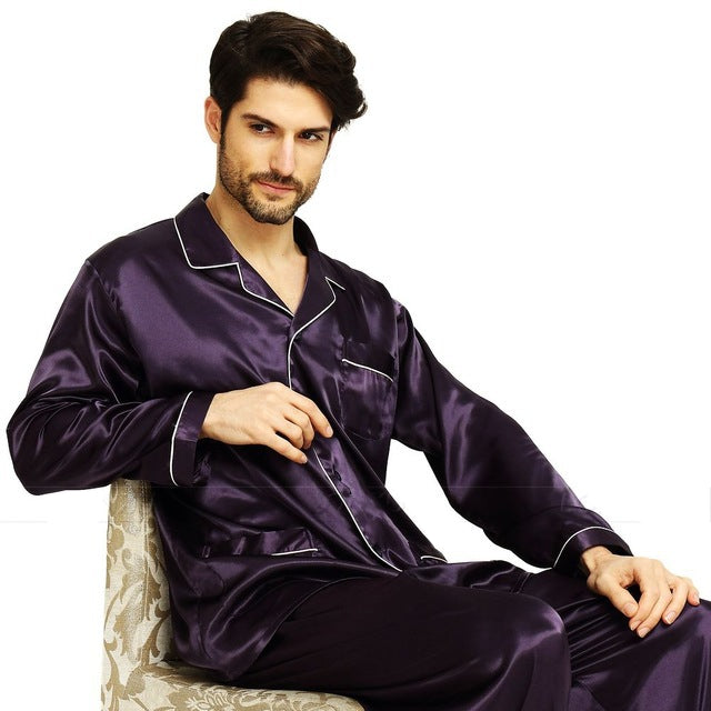 Pijama de satén de seda para hombre, traje informal para dormir