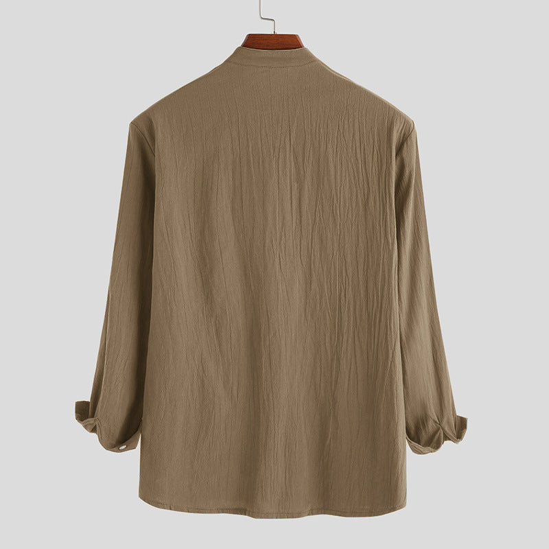 Cotton And Linen Door Tube Jujube Long-sleeved Shirt