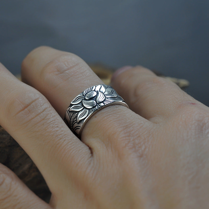 silver Lotus Sutra Silver Ring