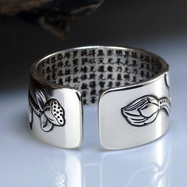 silver Lotus Sutra Silver Ring