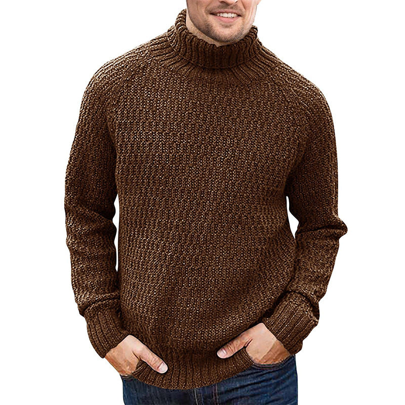 Men's High Collar Solid Color Long Sleeve Knitting Twisted Sweater