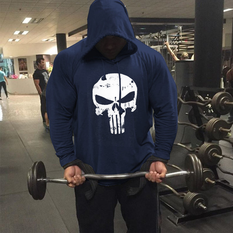 Skull Print Long-sleeved Hoodie for gym