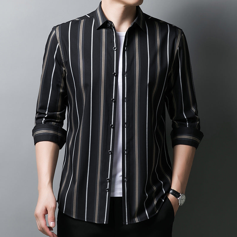 Striped Casual Black Thin Men's Long-sleeved Shirt