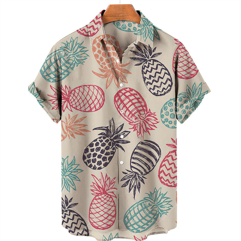 Camisa hawaiana informal con estampado de frutas para hombre