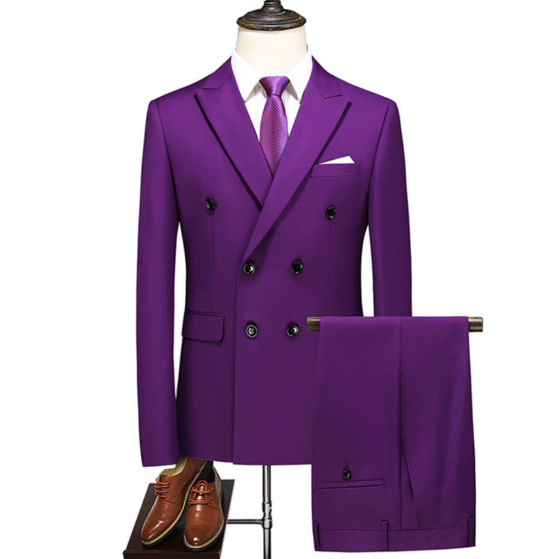 Male Host Two-piece Large Size Solid Color Suit