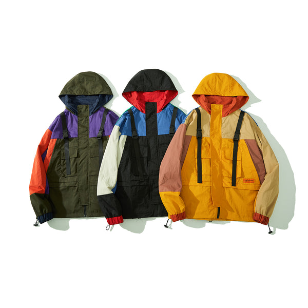 Chaqueta cortavientos con capucha colorida Techwear para hombre