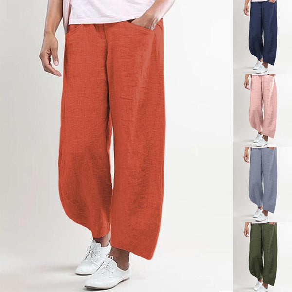 Pantalones De Moda De Algodón Y Lino Pantalones Casuales De Pierna Ancha