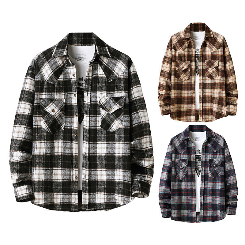Men's New Style Hanging Shot American Flannel Plaid Shirt Jacket