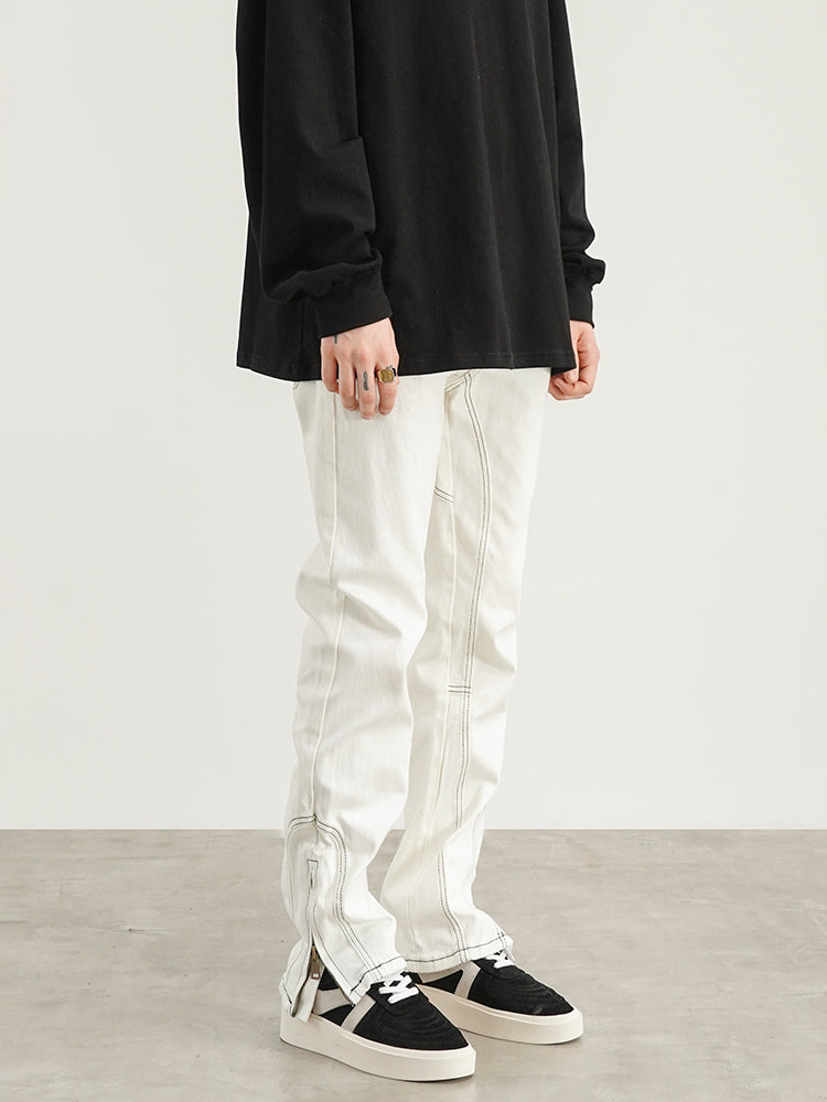 Three-dimensional Tailoring Of White Jeans With Contour Line Split Zipper