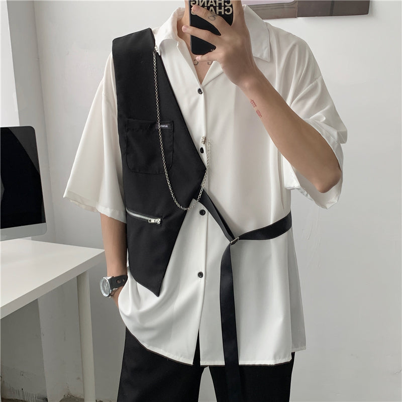 White Design Shirt Men's Vest Stitching Personality Contrast Color shirt