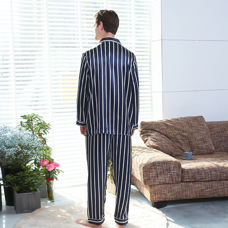 Fall men's simulated silk stripe pajamas