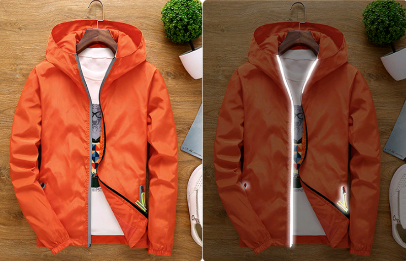 Hooded thin sports slim reflective jacket