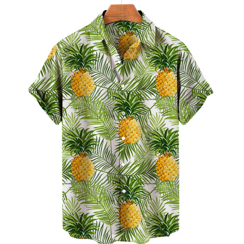 Camisa hawaiana informal con estampado de frutas para hombre