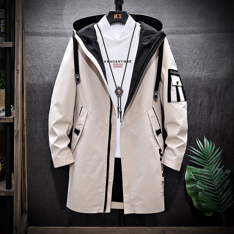 Mid-length Windbreaker Hooded Casual Jacket
