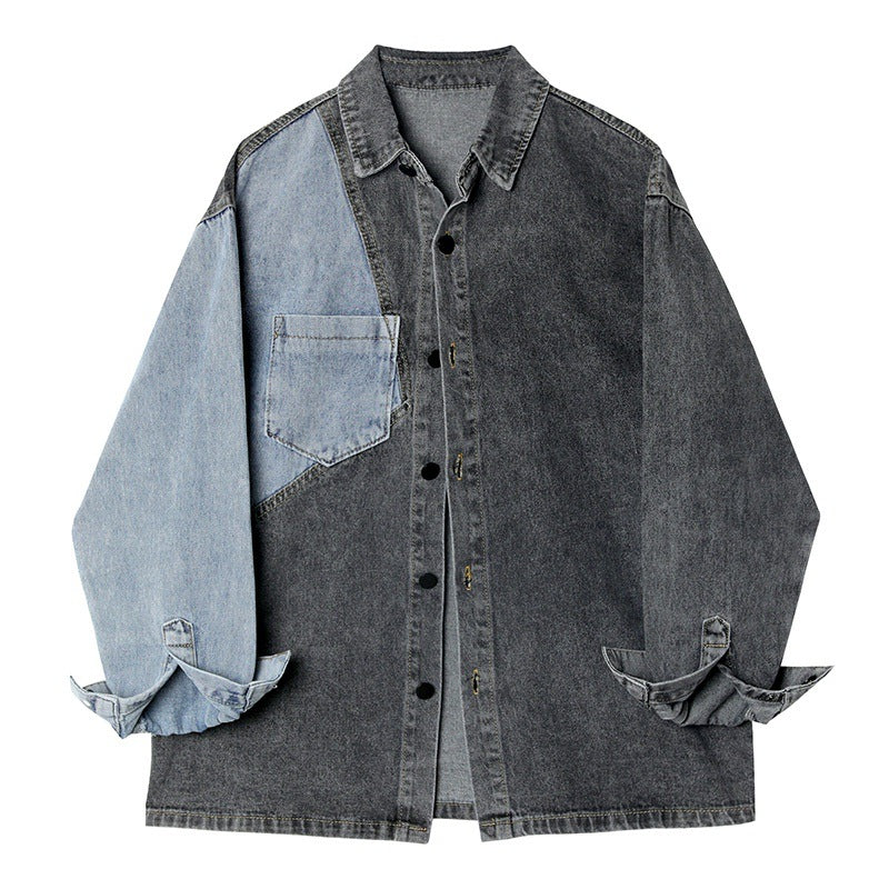 Loose Design Retro Contrast Color Long-sleeved Denim Jacket