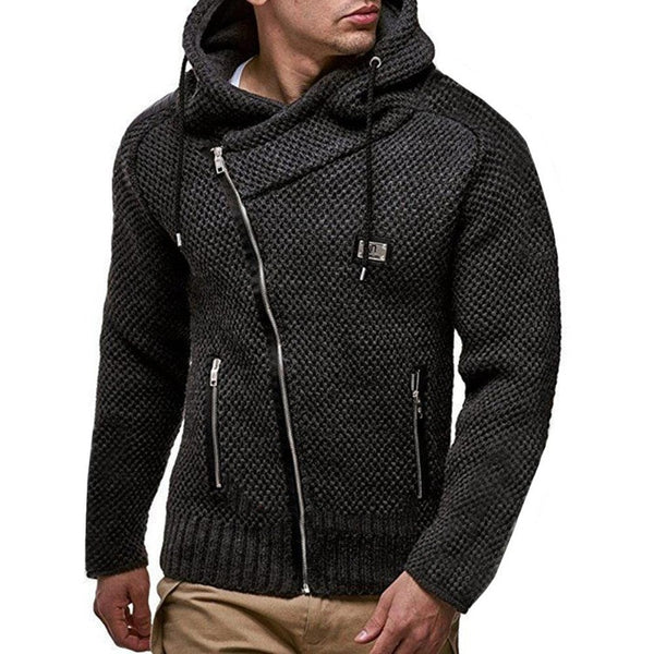 Oblique zipper slim long-sleeved black padded sweater