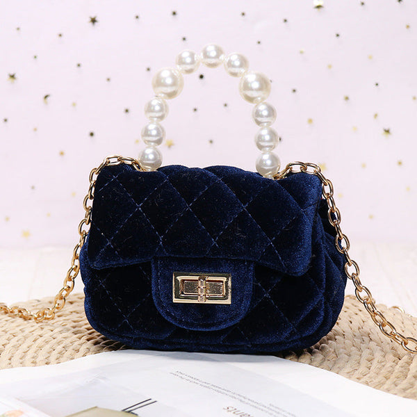 Gold Velvet Mini Pearl Handbag
