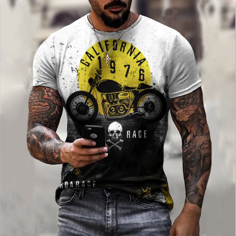 Camiseta de manga corta de verano Camisa casual de hombre con estampado de motocicleta 3D