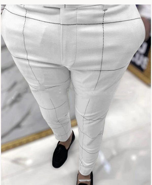 Pantalones casuales con estampado de líneas a cuadros y lunares